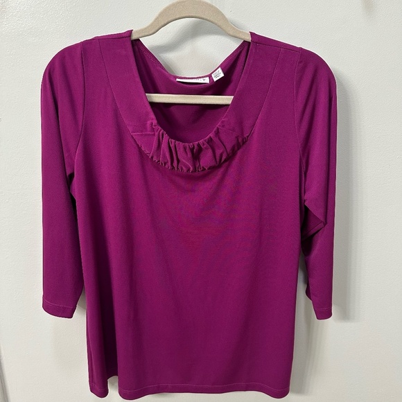 Susan Graver Tops - SUSAN GRAVER Solid Dark Pink / Purple Liquid Knit 3/4 Sleeve Top, Small, GUC